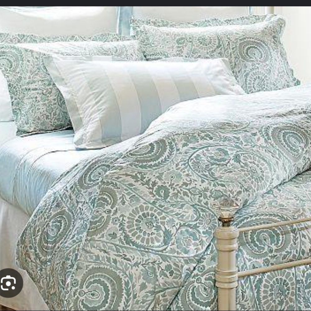 Pottery Barn Painterly Paisley 400-Thread Count Duvet Cover - Queen - Blue